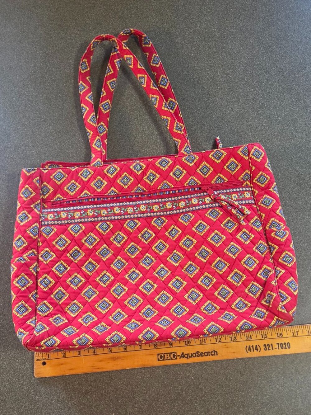 Vera Bradley- Red Villa Lab Top Tote- Two Strap Shoulder Purse- Great Condition